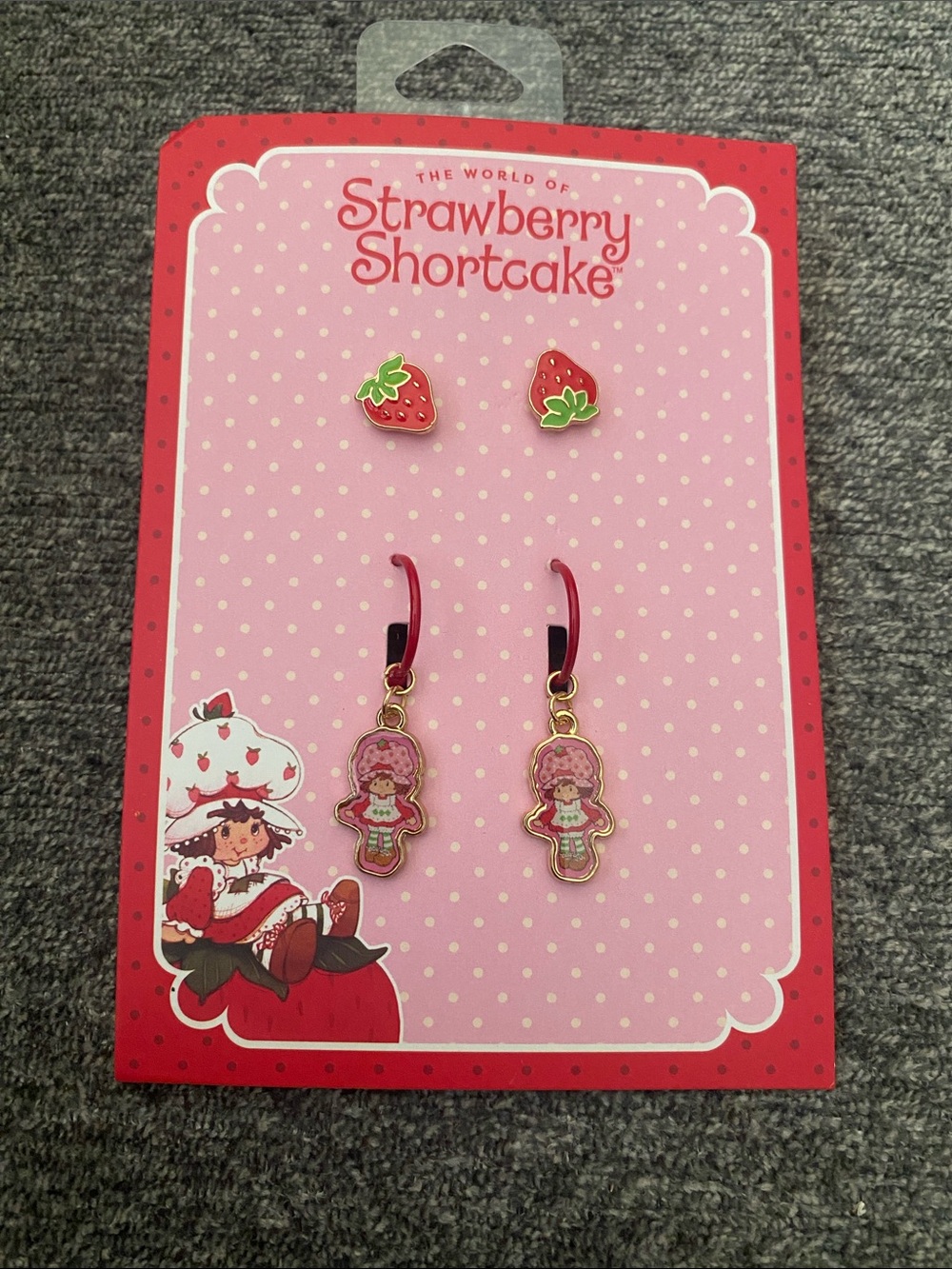 Kids Pink Strawberry Shortcake Charm Earring Set